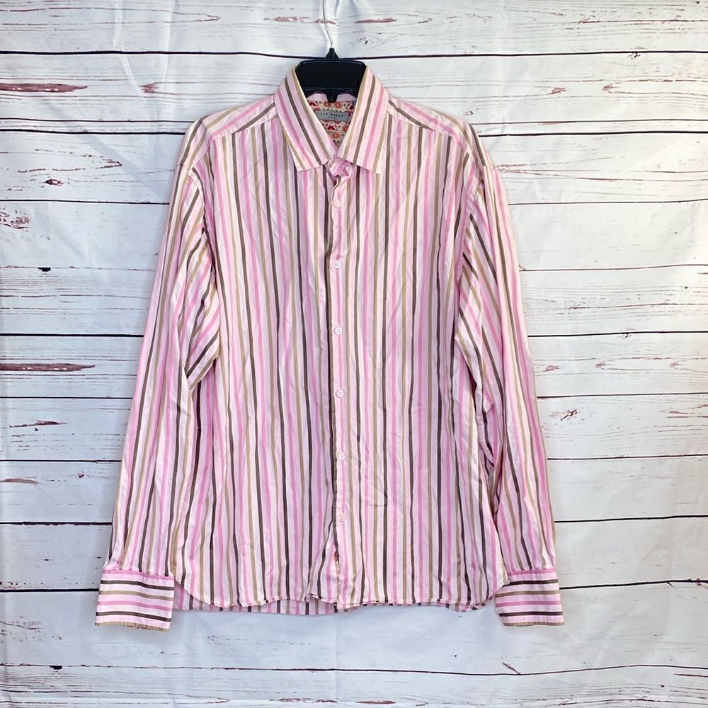 Ted Baker London Pink Striped Button Dress Shirt
